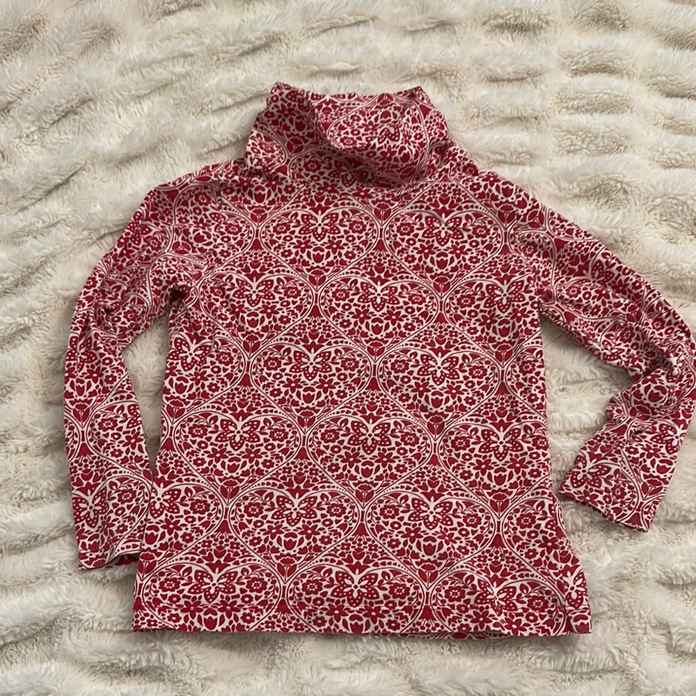 Mini Boden Red and White Patterned Turtleneck Top
